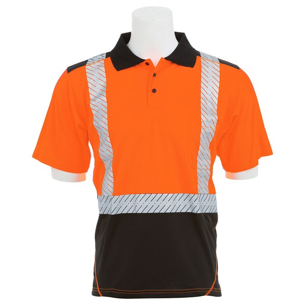 Erb Safety Shrt Slv Polo Shrt, Brdseye Msh, Class2, 9100SBSEG, Hi-Viz Org/Blk, 4XL 62687